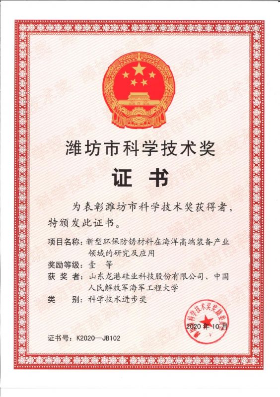 [good news] Longgang silicon Co., Ltd. won the first prize of Weifang Science and Technology Progress Award！